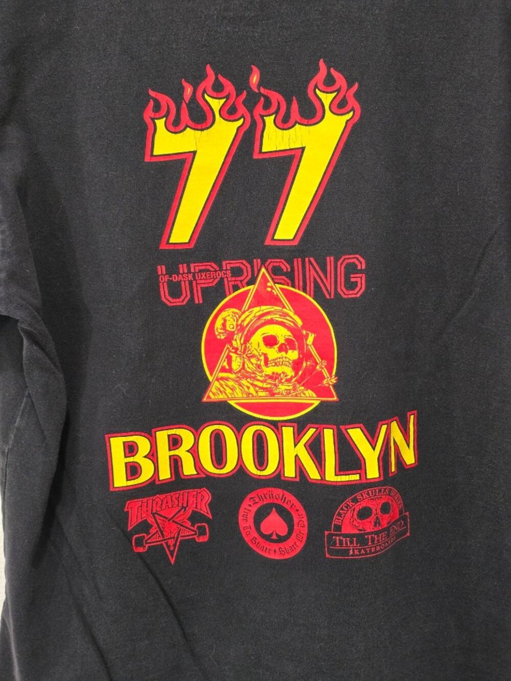 Thrasher Magazine ✦ 77 Uprising Brooklyn Flame Tee ✦ Black Cotton Skate Style M - Picture 5 of 12